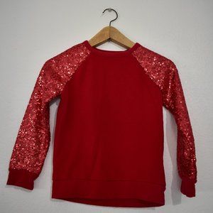 Cat & Jack Red Sequin Sleeve Sparkly Girls Sweater, size 7/8